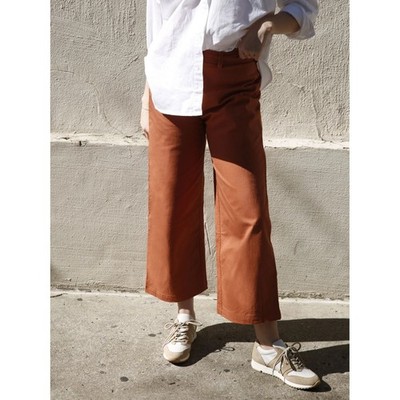 ABLE Francis Wide Leg Pants Womens 10 Rust Orange Cropped High Rise Twill Casual