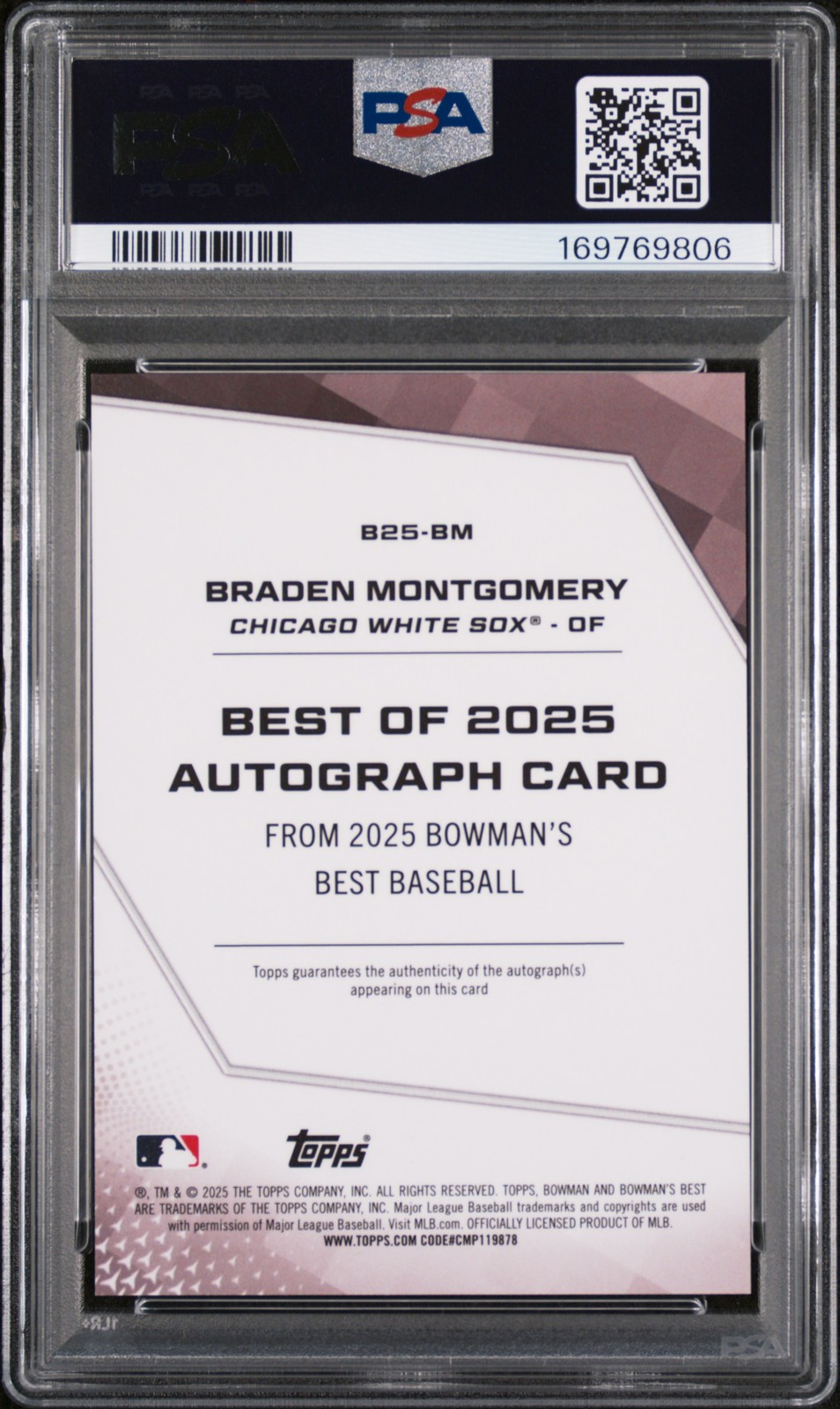 2025 BOWMAN'S BEST OF 2025 AUTO #B25-BM BRADEN MONTGOMERY 9/25 PSA 10 view 2