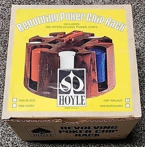 Vintage HOYLE Revolving Poker Chip Rack Walnut Includes Chips and Cards Read 
