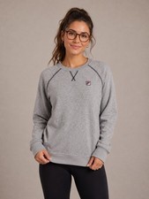 FILA Women s Large Gray Crewneck Sweatshirt Logo Patch Raglan Pullover