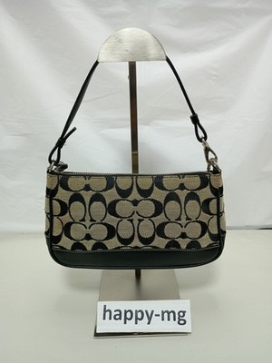 Coach 6094 Signature Demi mini Pouch Bag Canvas Leather Black Used