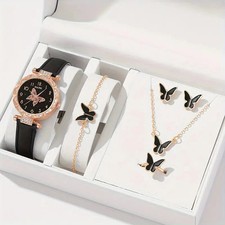 Women's Watch Shiny Butterfly Rhinestone Quartz Watch Analog PU Leather Wrist