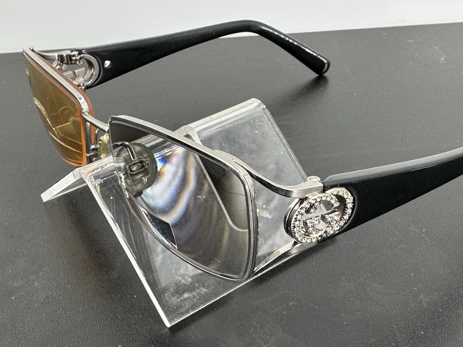 Gucci Vintage Frame Crystals Interlocking GG Made In Italy 56-18-135 (C2-03)