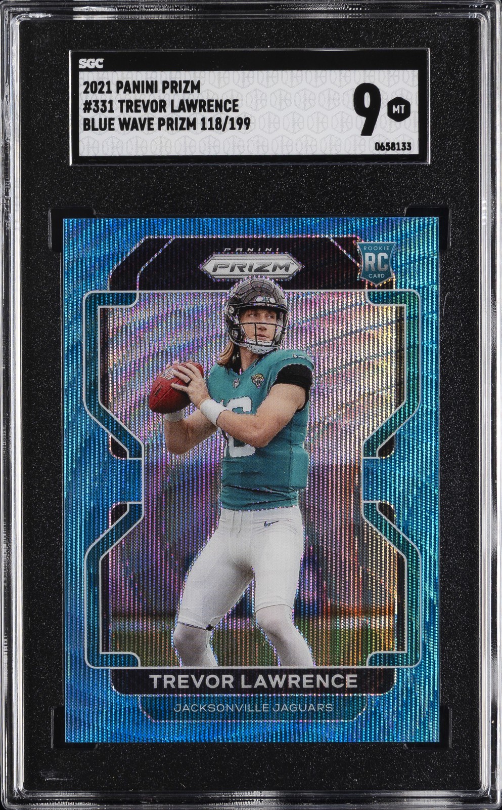 2021 PANINI PRIZM BLUE WAVE #331 TREVOR LAWRENCE ROOKIE RC #/199 SGC 9