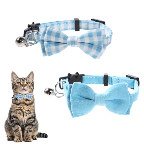 2 Pcs Adjustable Blue Cat Bow Tie Collar with Breakaway Safety