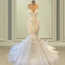 Mermaid Wedding Gowns Beaded Embroidery Lace Bridal Gown Formal Robes