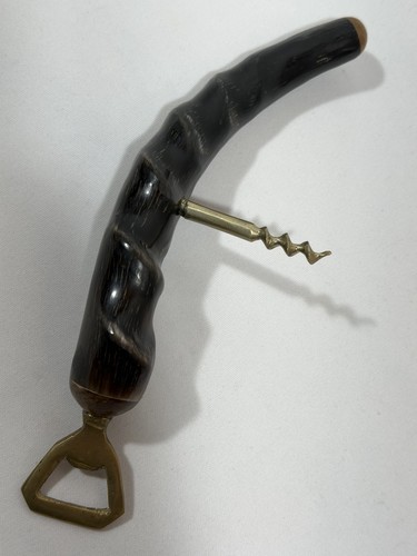 Vintage Corkscrew Bottle Opener Horn Handle Bar Tool Brass Wine Opener - Picture 14 of 16