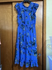 NWOT Cece Blue Flutter Sleeve Smocked Waist Midi Dress Women's Size Large