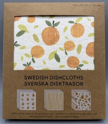 Schwedische Geschirrtücher - Orange & Weiß - 3 Designs - 12 Stück Packung 