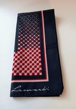 Vintage Leonardi Silk Geometric Grid Square Pattern Fashion Scarf Navy Red White