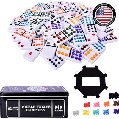 Mexican Train Dominoes Set - 91 Colorful Tiles with Storage Tin for 2-8 Players