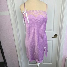 Victoria  s Secret Angels Purple Polka Dot Satin Chemise Nightgown Size M Vtg