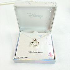 Disney Minnie Mouse Pendant Necklace Silver Plated Two Tone Rhinestones New