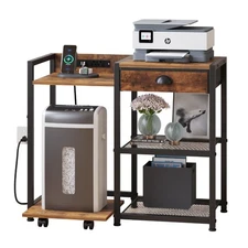 Printer Stand with Storage Drawer,Printer Table with USB Port, 3 Tier Shelf, ...