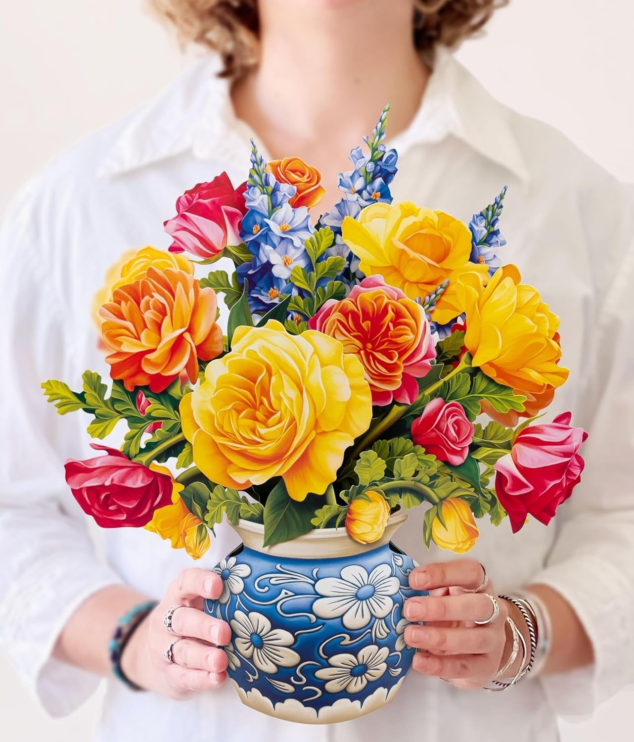 Charming 12 Inch Sorbet Roses 3D Pop-Up Card – Birthday & Thank You Delight