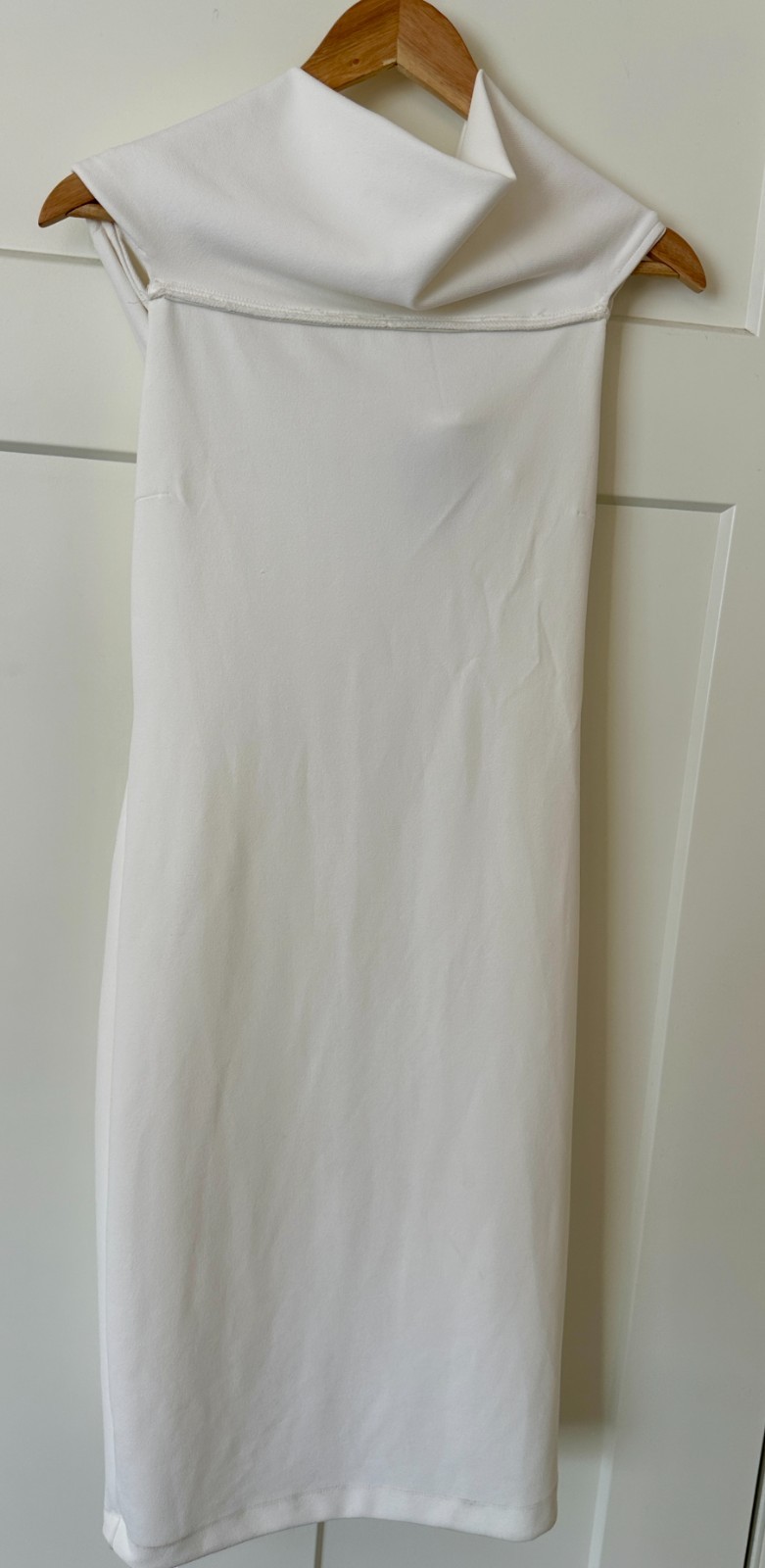 Rebecca B White Cowl Neck Sheath Dress Women’s Size 8 Elegant Cocktail