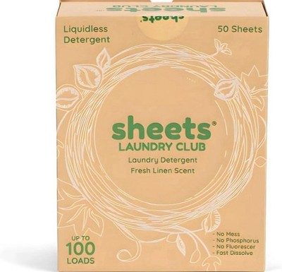 Laundry Detergent Sheets   50 Sheets (100 Loads), Fresh Linen Scent, Plastic-Fre
