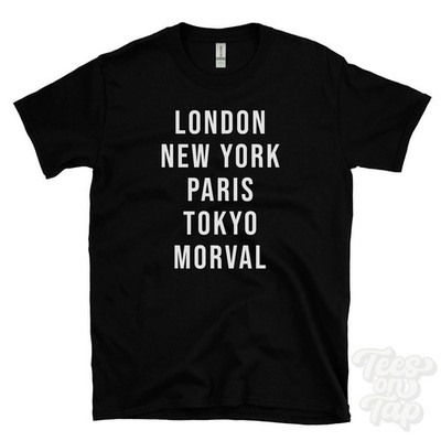LONDON NEW YORK PARIS TOKYO MORVAL FUNNY T-SHIRT cornwall tregarland england
