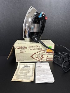 Vintage SUNBEAM Steam Dry Comfort Iron 11366 Almond Tested Working With BOX
