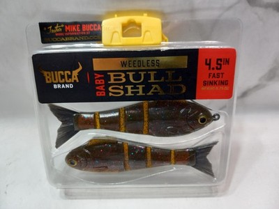 BUCCA Brand Weedless Baby Bull Shad 4.5'' Fast Sinking 3/4 oz Green Pumpkin