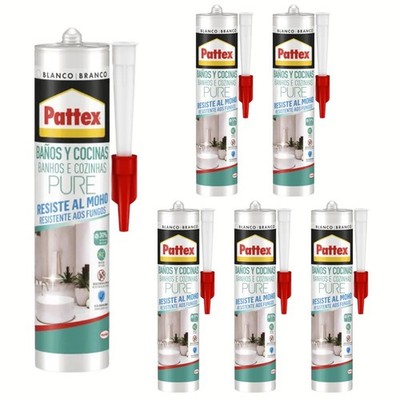 Pattex Sanitär Silikon Weiß 6x 280 ml Schimmelblocker für Fugen Bad Dusche Küche