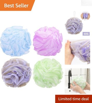 Luxurious 4 Pack Bath Sponge Pouf Shower Exfoliator - 60g, 4 Elegant Colors