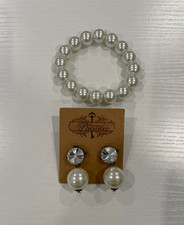Pulsera de perlas y pendientes colgantes de diamantes de imitación/perlas de botín, usados en excelente estado