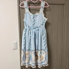 Innocent World White And Brown Rabbit High Waist Jumper Skirt Sax