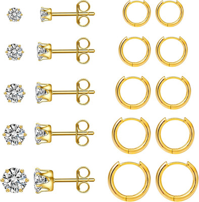 10 Pairs Earring Sets for Multiple Piercing 14K Gold Plated Studs Earrings and H
