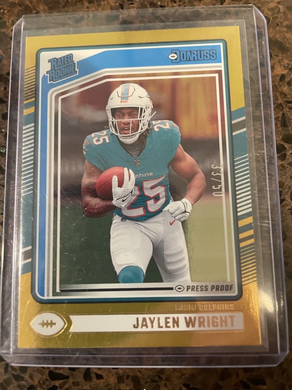2024 Panini Donruss Rated Rookie Jaylen Wright #344 Gold Press Proof /50 (RC)