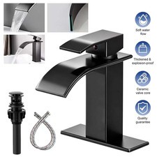 Black Widespread Sink Faucet Basin 3 Hole Vanity Mixer Bathroom Waterfall Tap