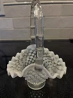 Vintage Fenton White Opalescent Hobnail Basket