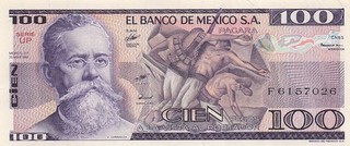 Mexico 100 Pesos 25.3.1982 Series UP Prefix F Uncirculated Banknote LASA