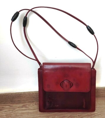 VINTAGE CARTIER Burgundy Leather Shoulder Womens Bag