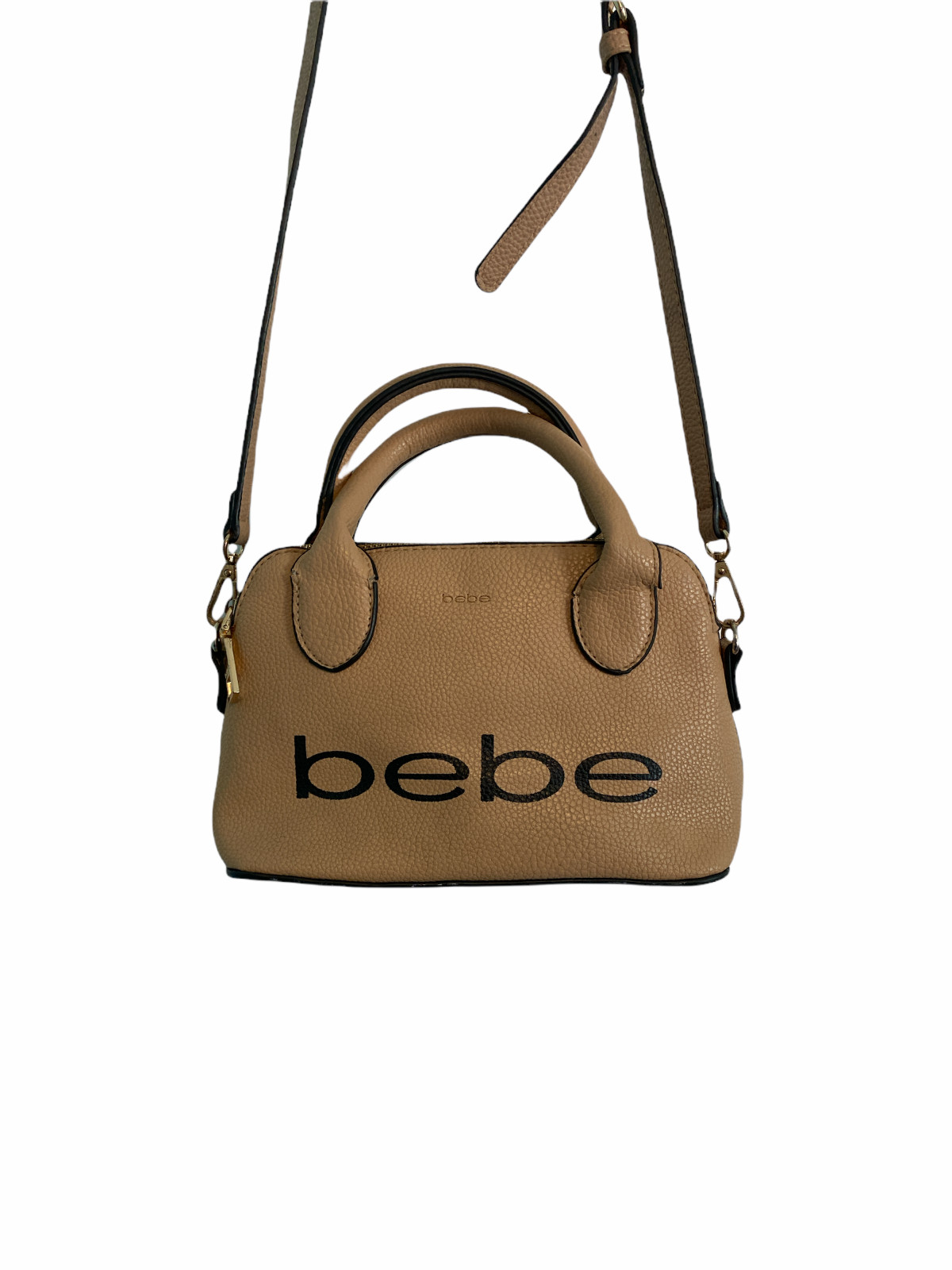 bebe Small Tan Satchel Crossbody Black Logo Gem
