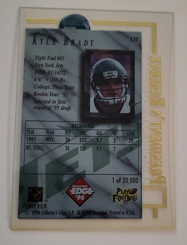 Kyle Brady 1996 Collector's Edge President's Reserve #130 New York Jets - Image 2 of 2
