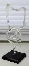 Vintage Milon Townsend Clear Art Glass  Ribbon Dancer Ballerina  Wood Base