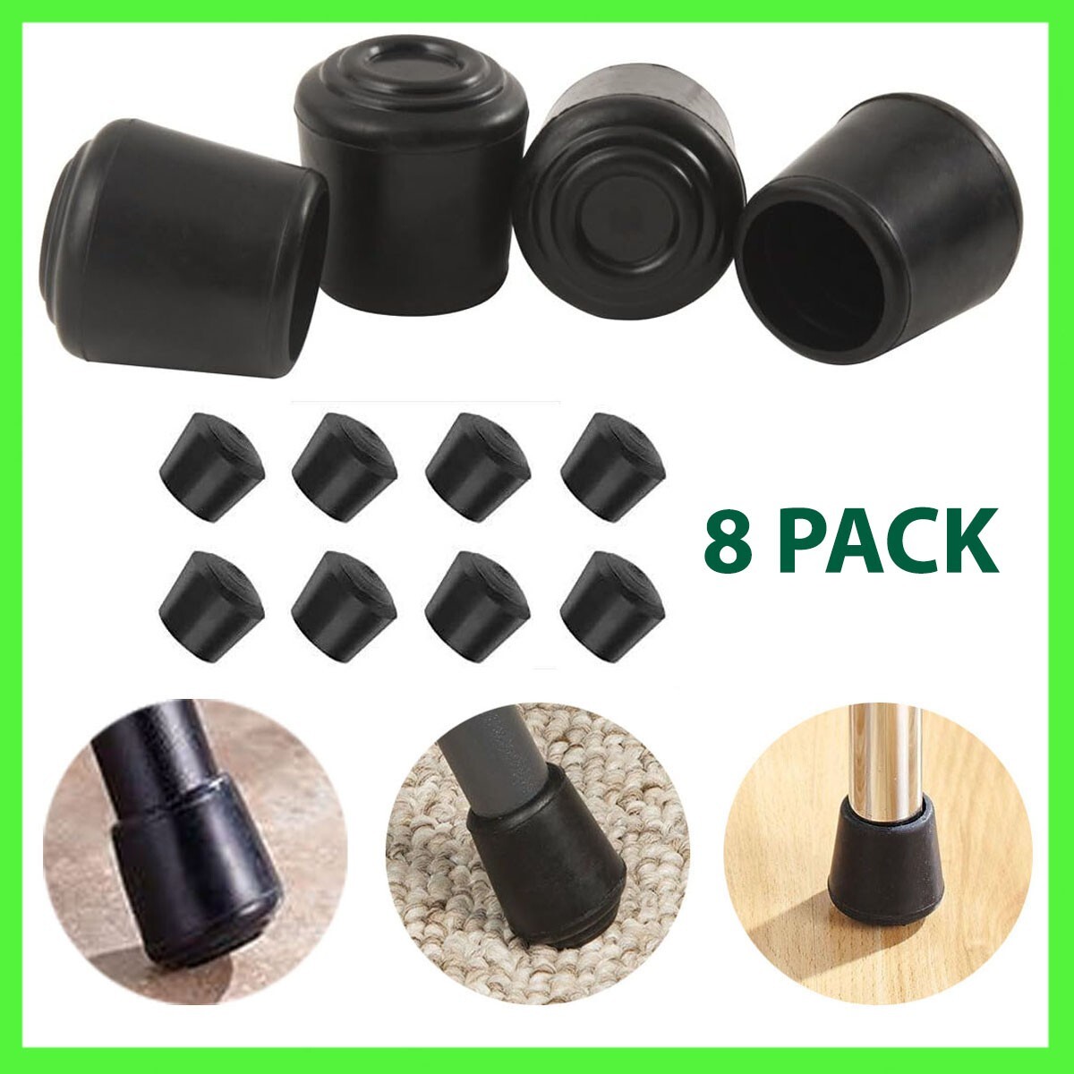 8 Pcs Cane Tips 3/4 Inch Heavy Duty Rubber Cane Tips Anti Slip TPR