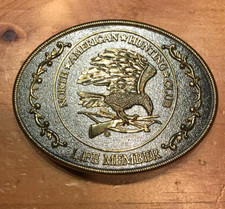 VINTAGE GOLD SILVER TONE NORTH AMERICAN HUNTING CLUB LIFETIME MEMBER BELT BUCKLE