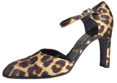 Robert Clergerie Vintage Heels Leopardenmuster Seide Knöchelriemen UK 7 EUR 40 Paris