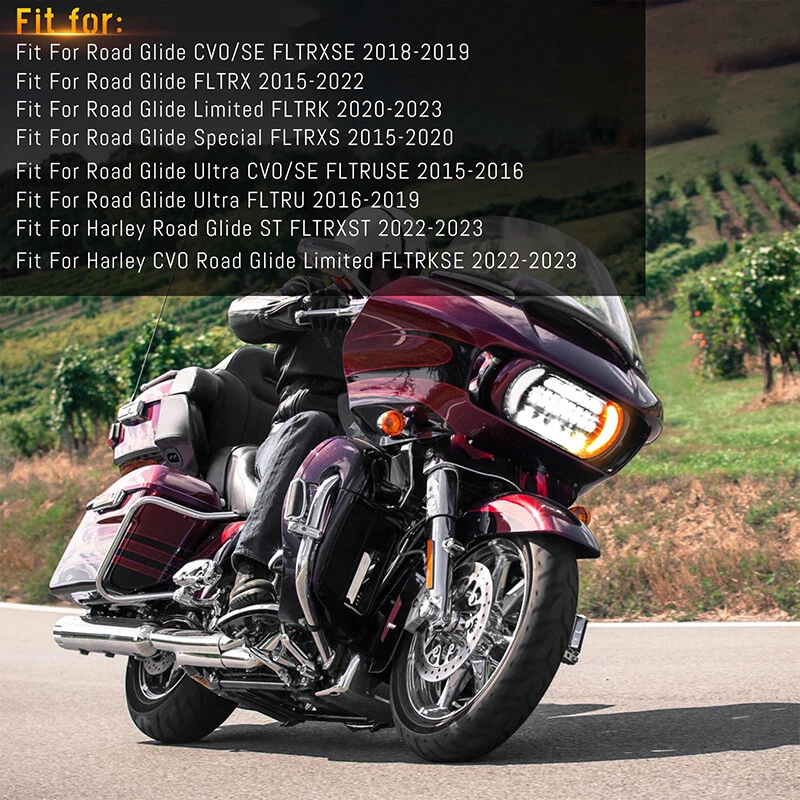 Fit For Harley Road Glide FLTR FLTRX FLTRU 2015-2023 LED DRL Headlight Projector - Image 4 of 4