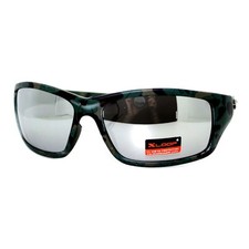 Mens Xloop Sunglasses Wrap Around Rectangular Camo Print Mirror Lens