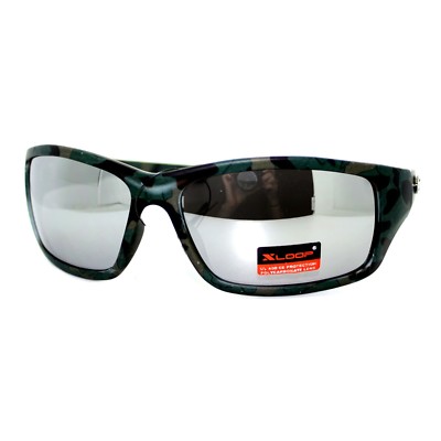 Herren Xloop Sonnenbrille Umwickeln Rechteckig Tarnfarben Spiegel Linse