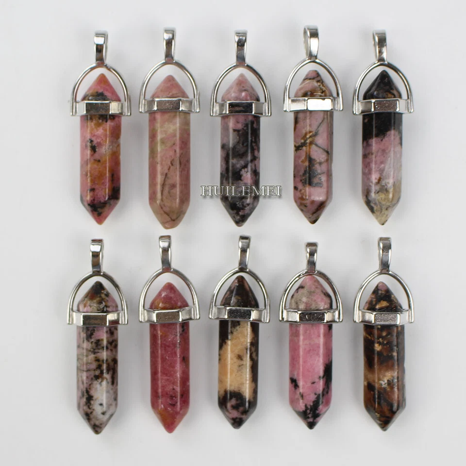 Piedra curativa colgante de chakra de reiki hexagonal de rodonita negra 10 piezas Foto 3 de 4