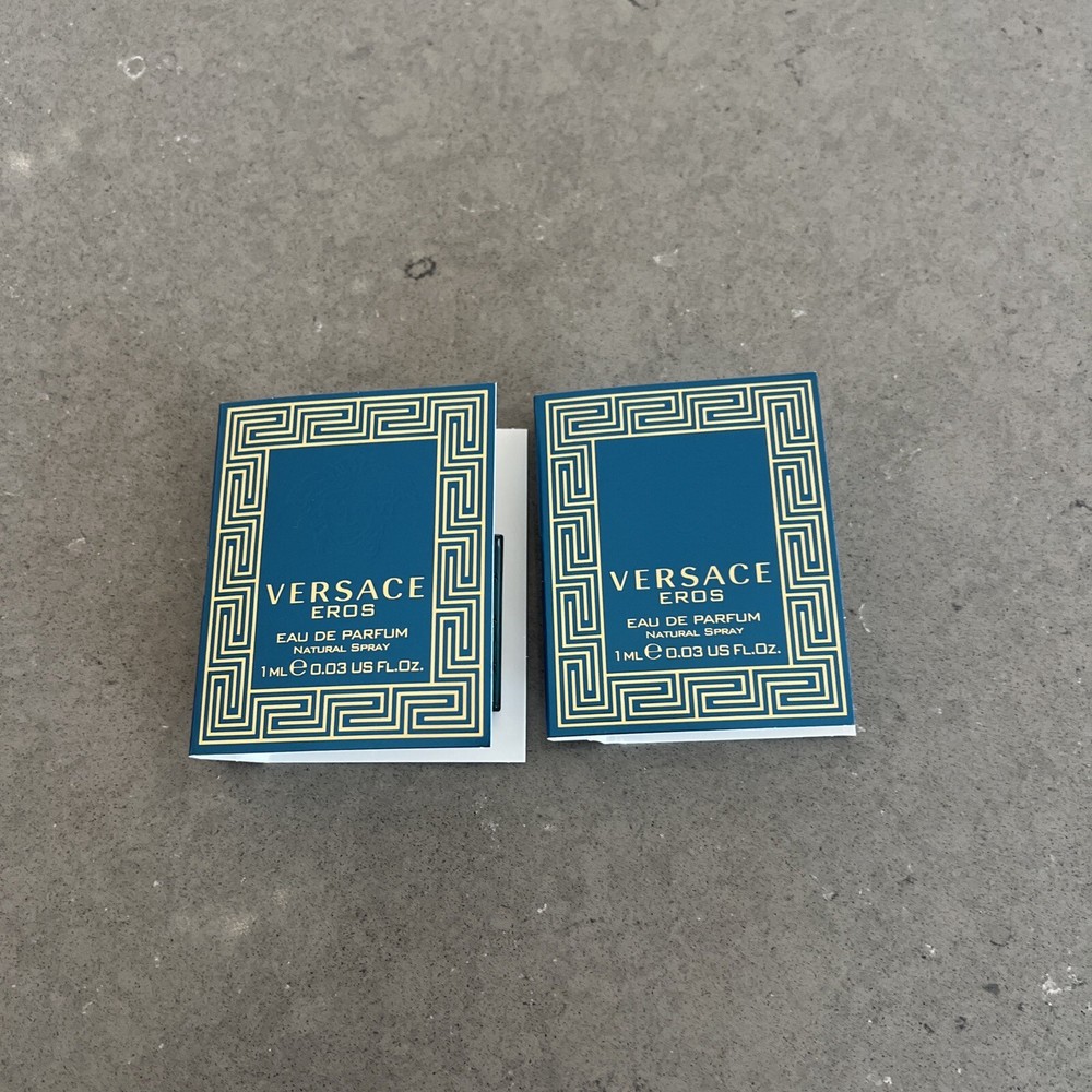 2 Pk Versace EROS Eau De Parfum Spray .03oz Carded Sample | New W/ Fast Ship!