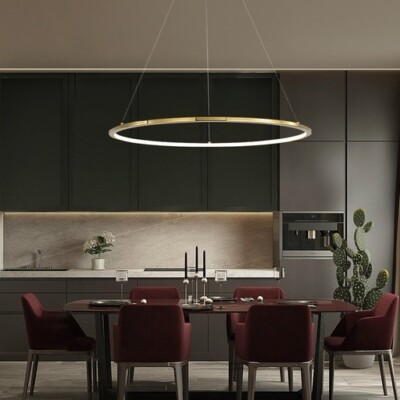 Moderne Decken Leuchte LED Kronleuchter Fassung Gold Rund Lampenschirm Wohnzimmer