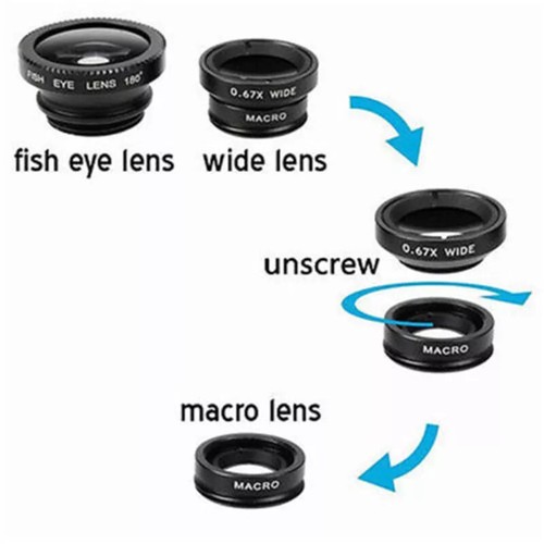 Kit objectif à clipser 3 en 1 Fish eye + grand angle + caméra macro pour téléphone intelligent iPhone - Photo 2 sur 3