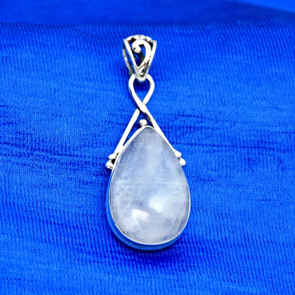 Colgante hecho a mano de plata de ley 925 con piedras preciosas de luna arco iris fino B-218 Foto 3 de 4