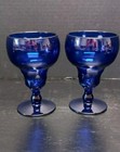 Pair Of Vintage Cobalt Blue Glass Wine Goblets Glasses 10 Oz