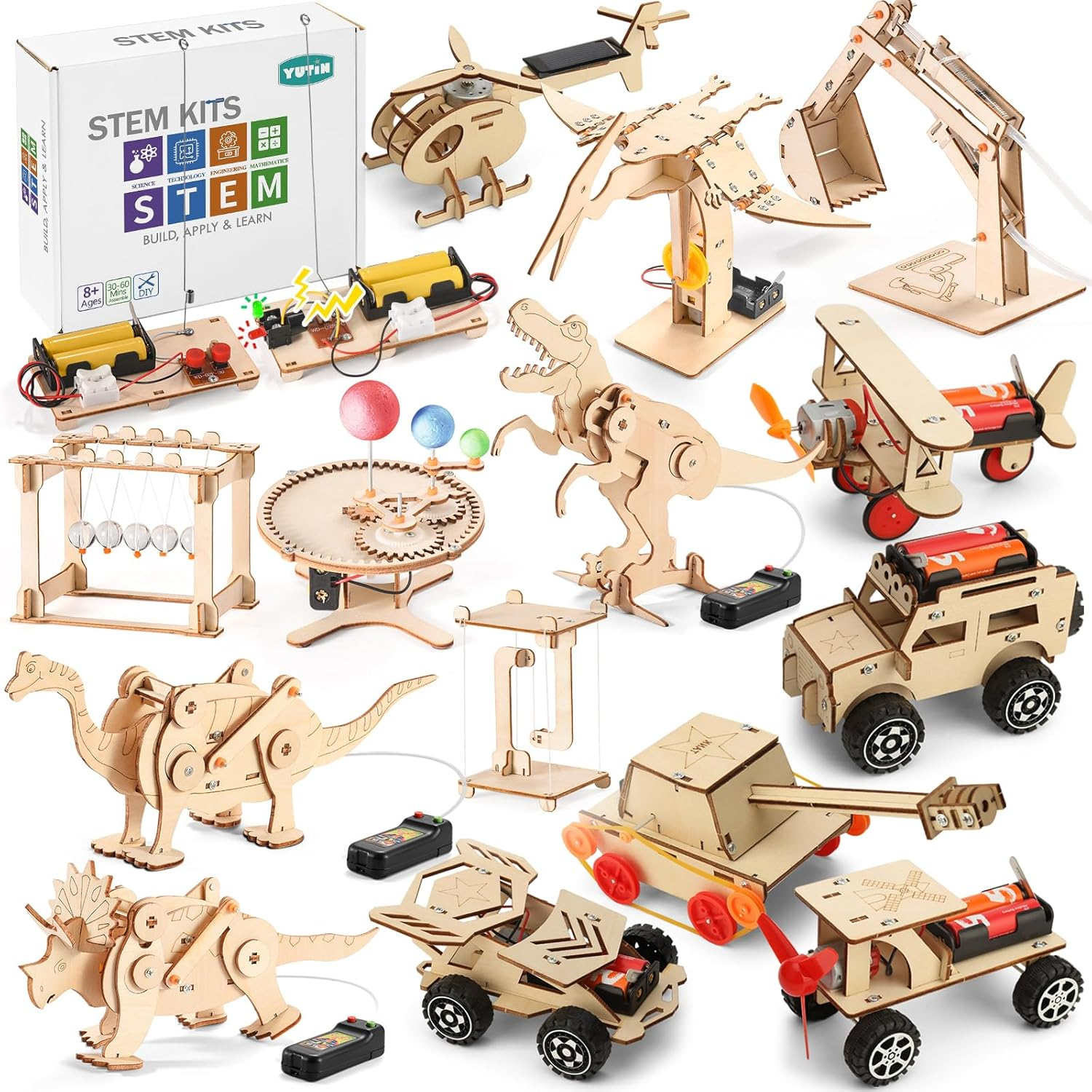 15 in 1 STEM Building Kits for Kids Ages 8-12, Wood Crafts for Boys 6-8. 3D Dino-image